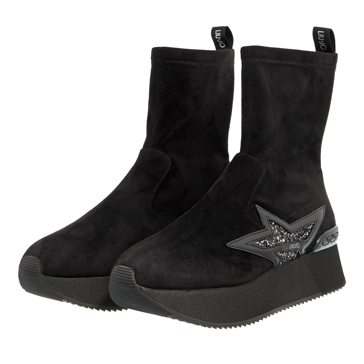 Schwarze Wildleder Plateau Stiefeletten