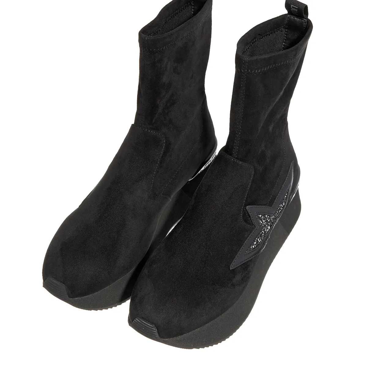 Schwarze Wildleder Plateau Stiefeletten