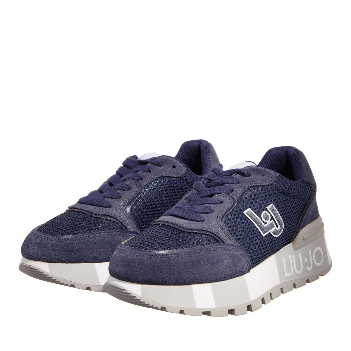 Marineblaue Wildleder-Panel Klobige Sneaker