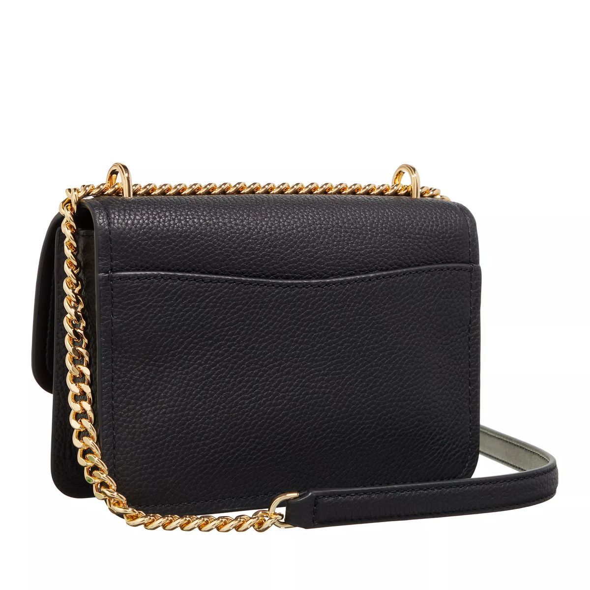 Schwarze Lederklappe Ketten Crossbody Tasche