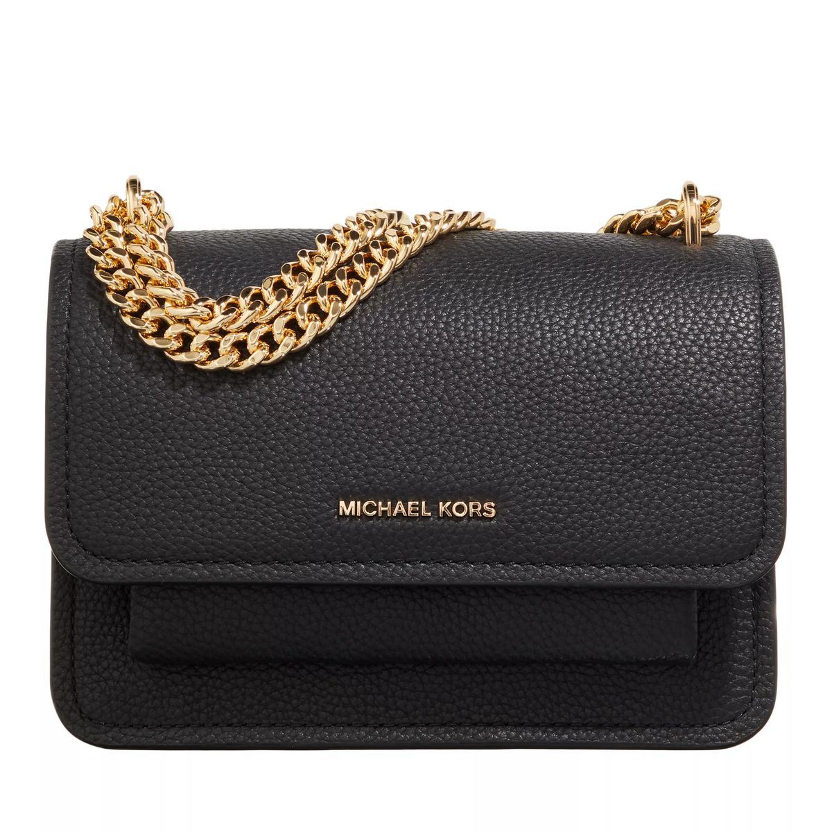 Schwarze Lederklappe Ketten Crossbody Tasche