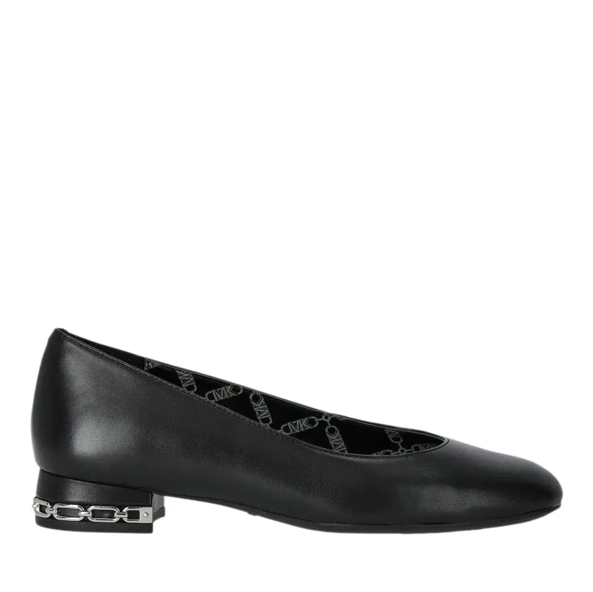 Klassische schwarze Lederballerina mit Kette