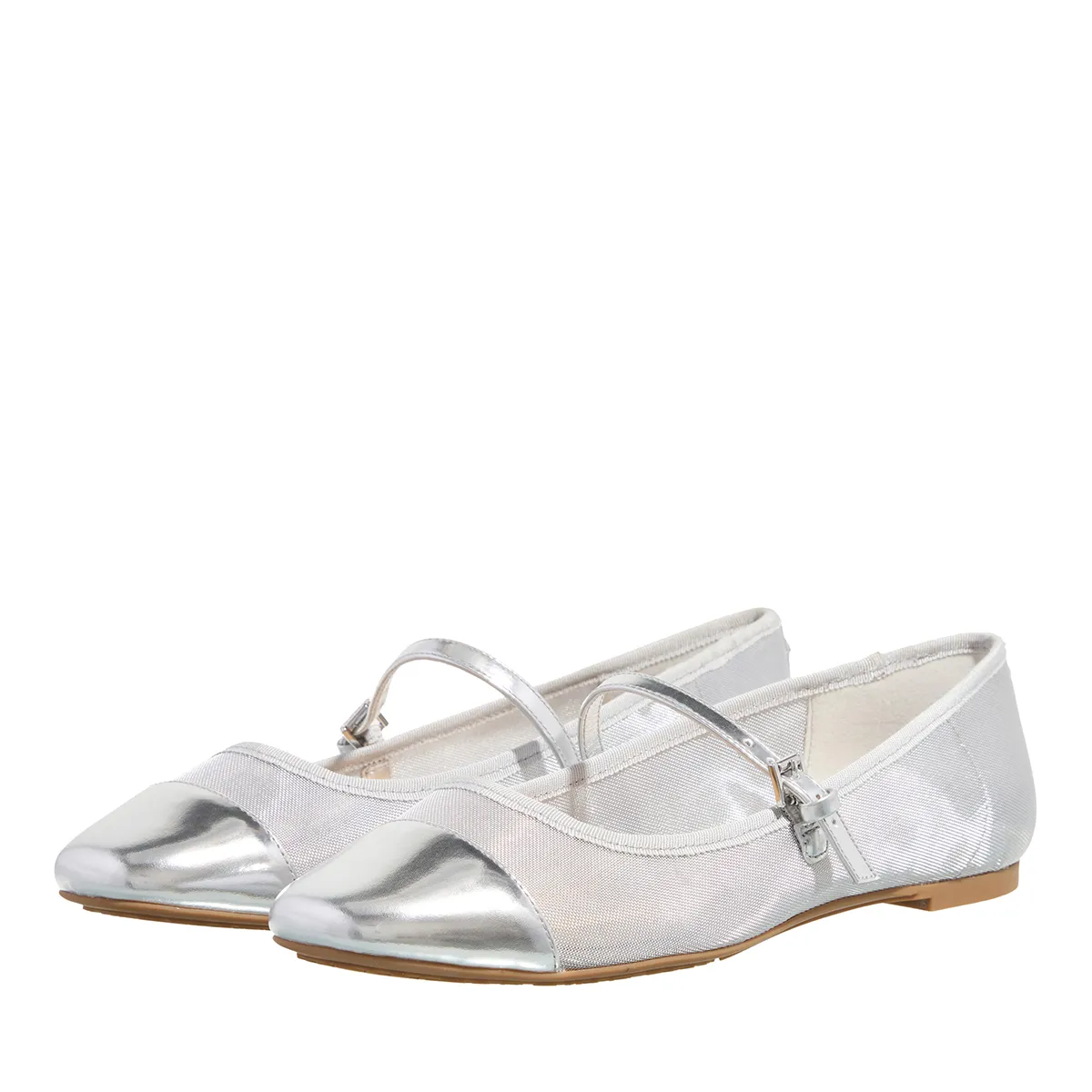 Silberne Ballerinas mit Riemen