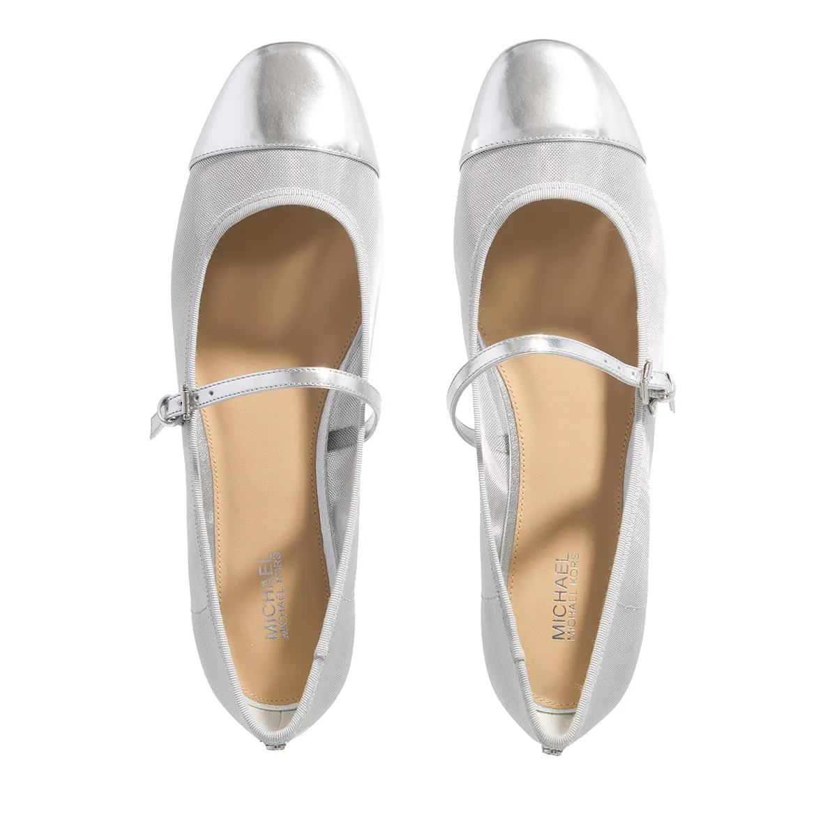 Silberne Ballerinas mit Riemen