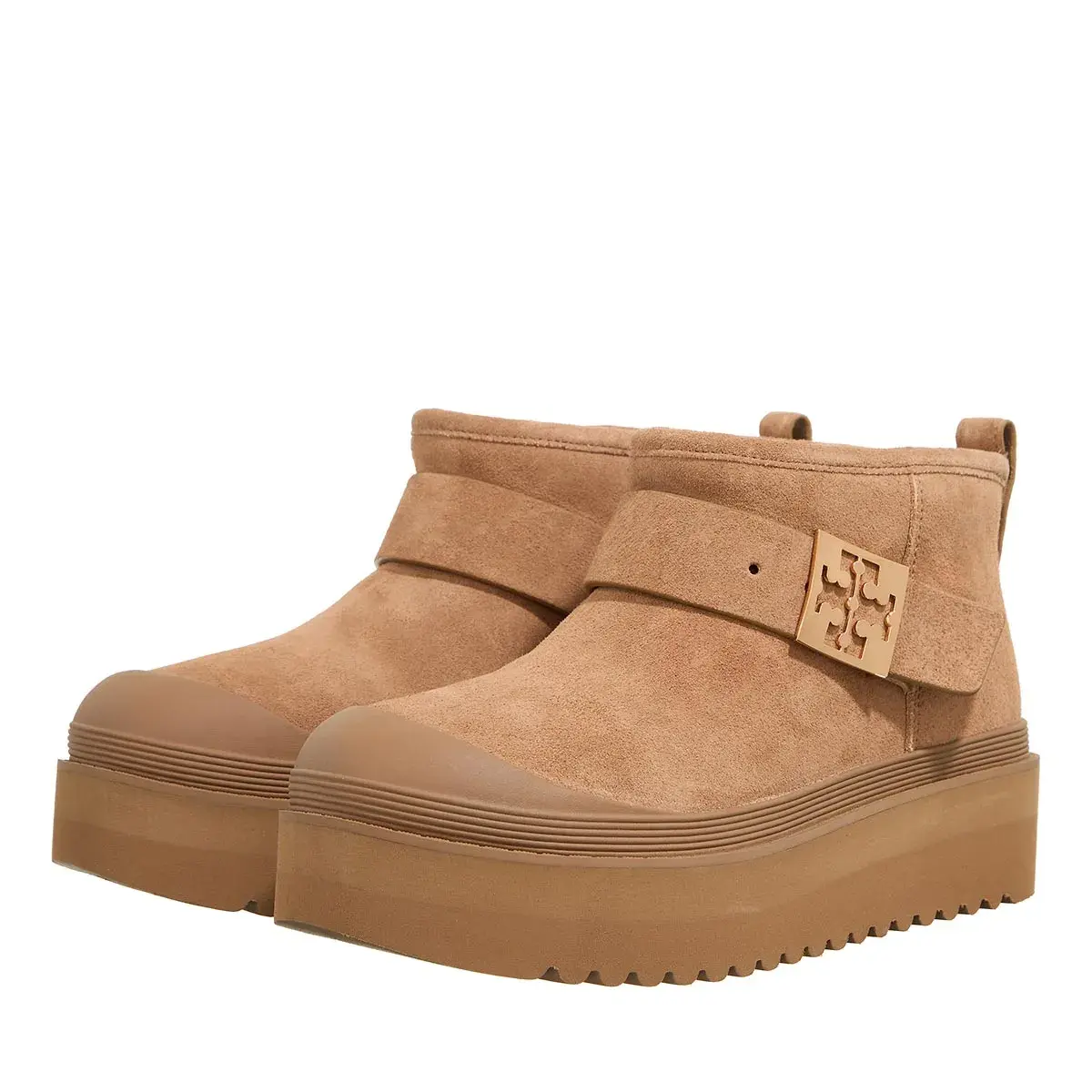 Shearling Plateau Stiefel mit Schnalle