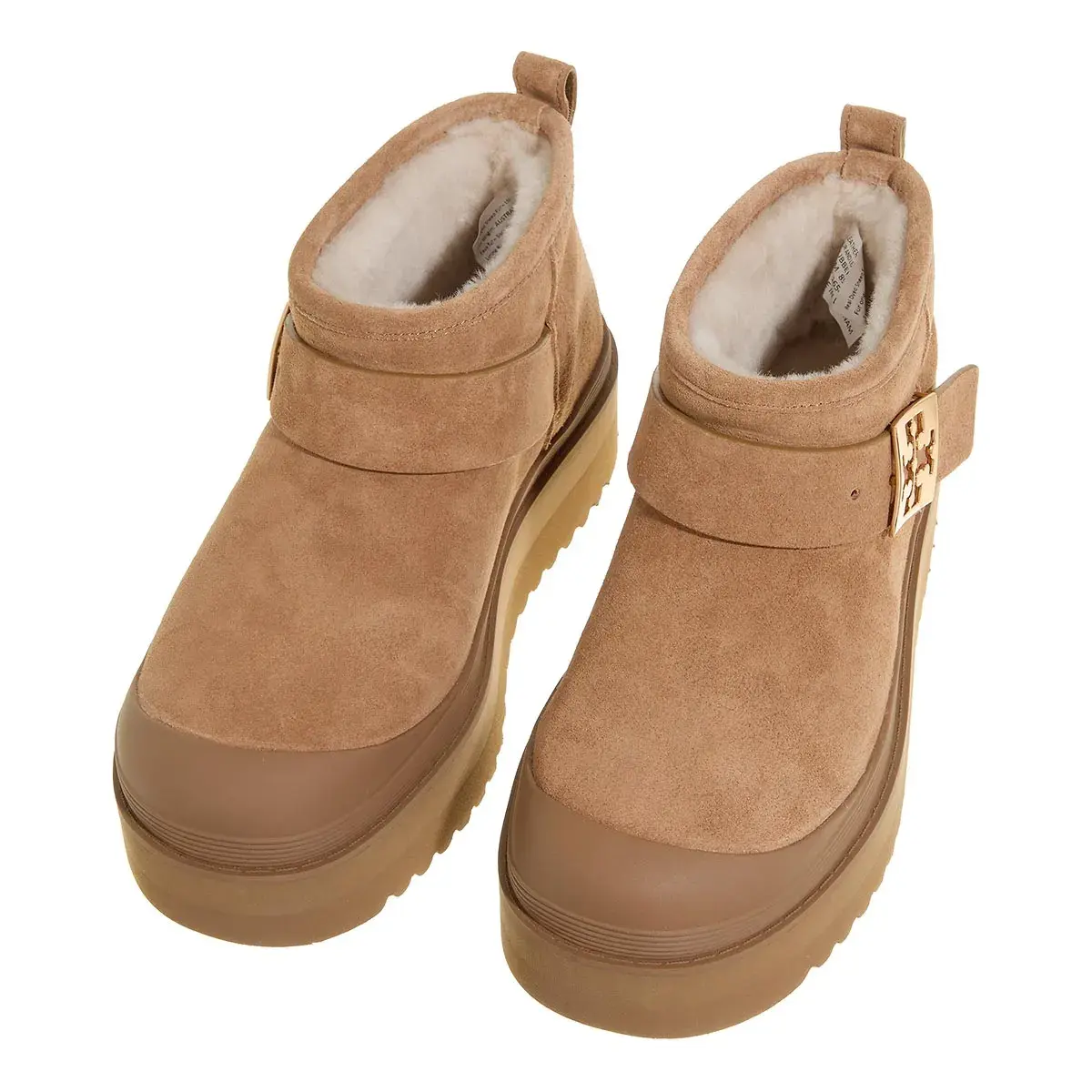 Shearling Plateau Stiefel mit Schnalle