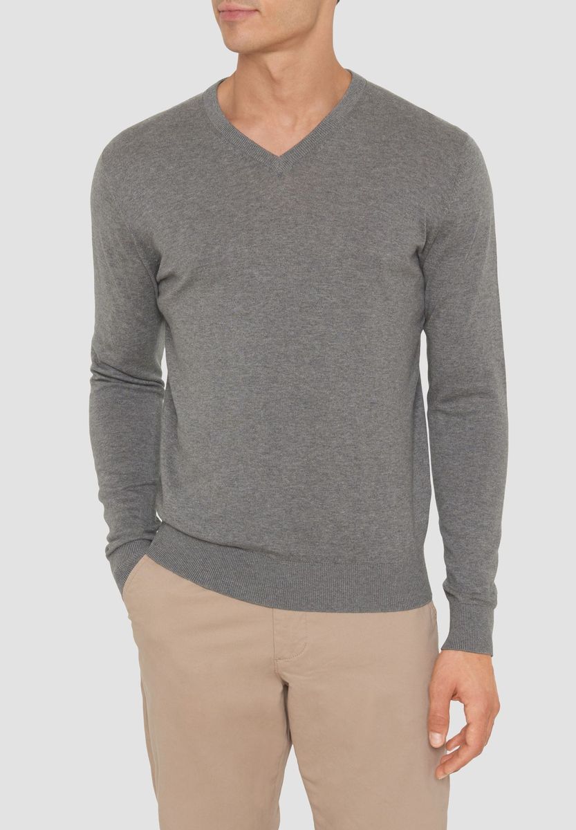 Klassischer V-Ausschnitt Strickpullover aus Baumwolle