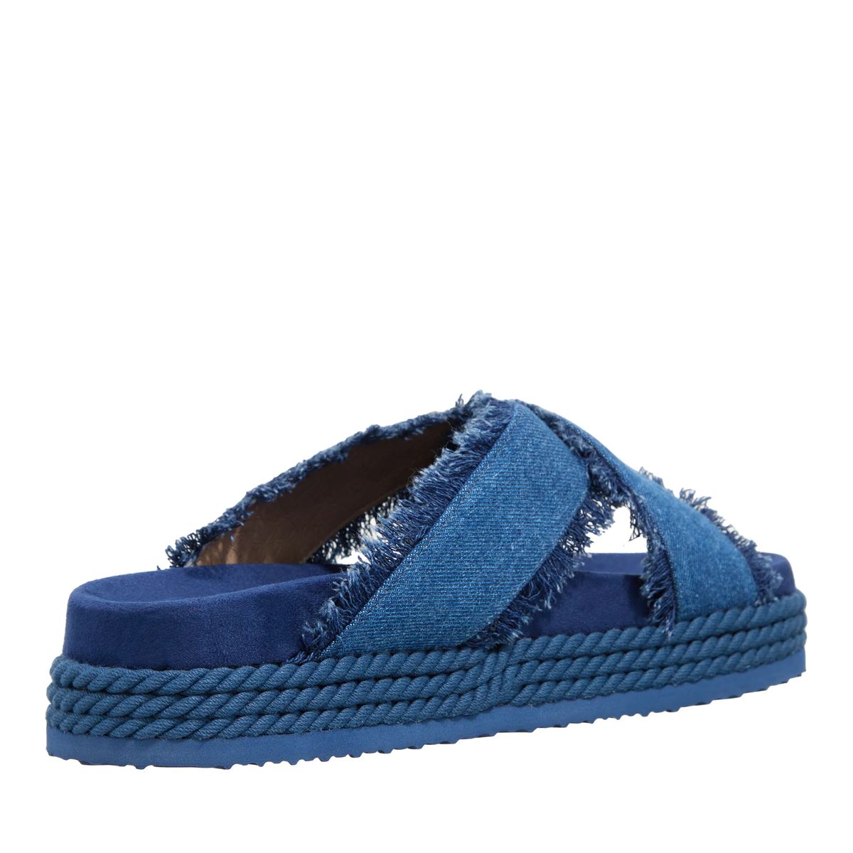 Denim-Plateausandalen mit Kreuzriemen