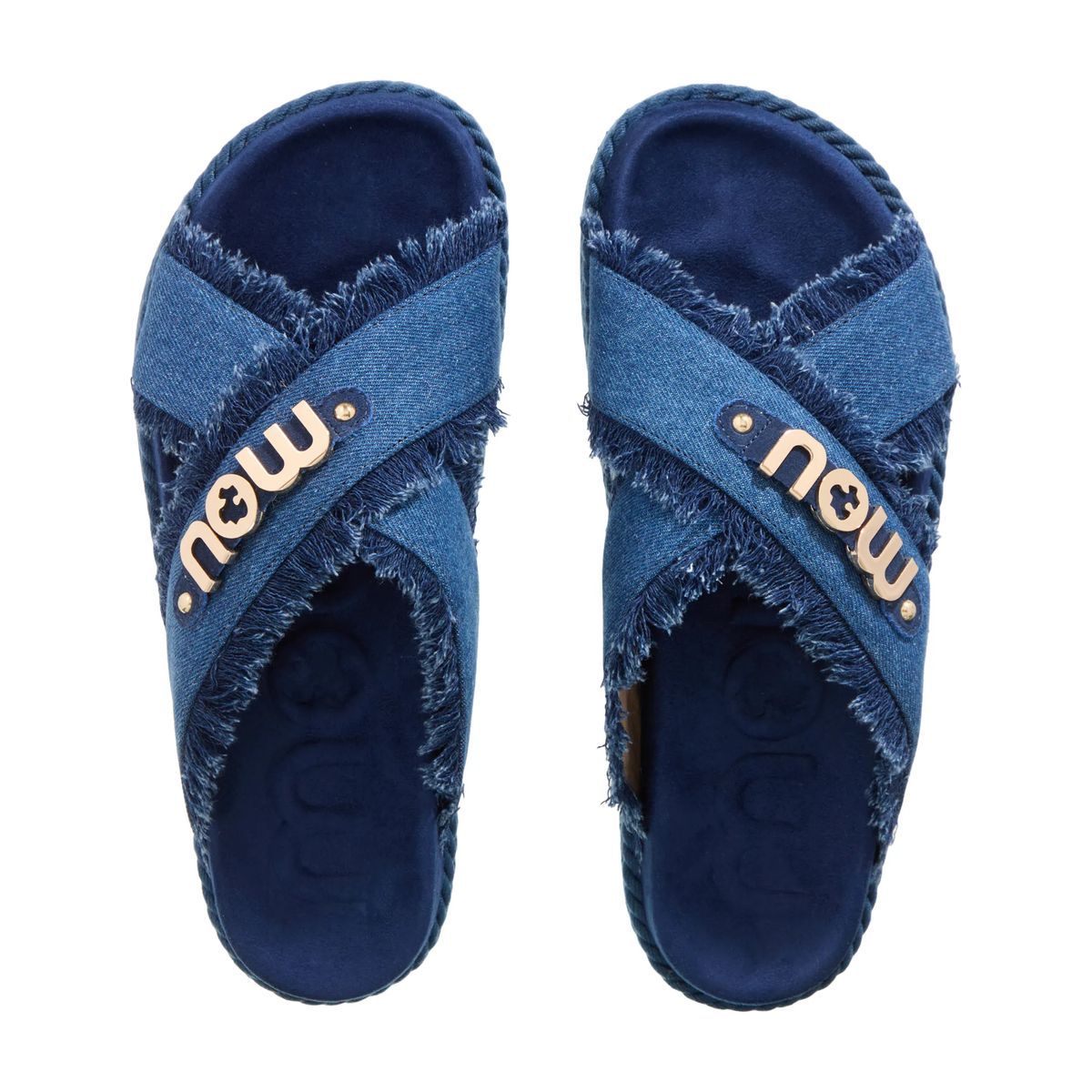 Denim-Plateausandalen mit Kreuzriemen