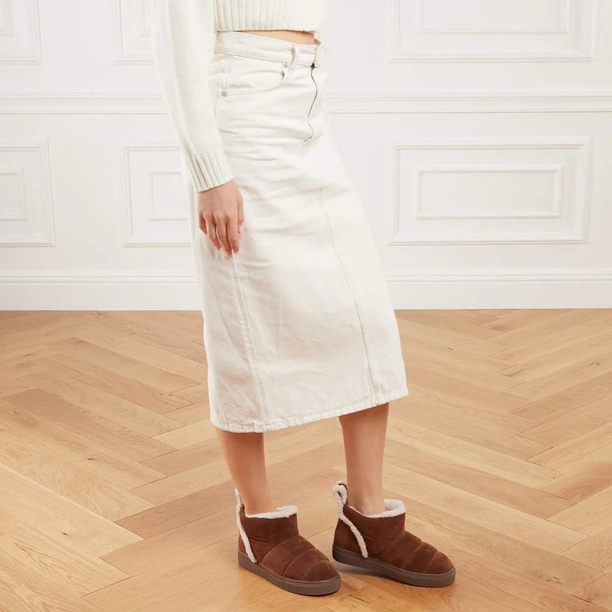 Wildleder Shearling-Besatz Slip-On Stiefel