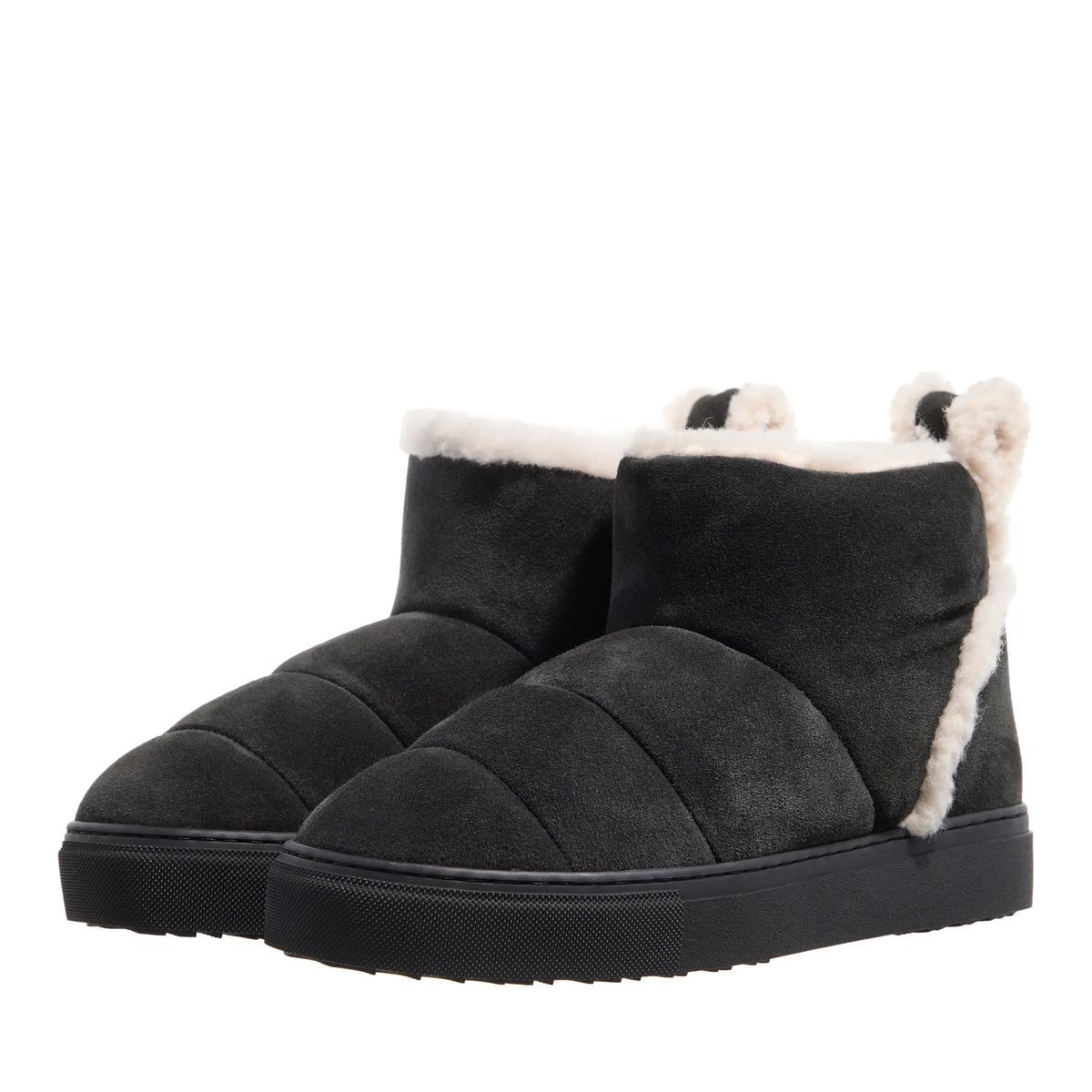 Schwarze Winterstiefel mit Shearling-Besatz