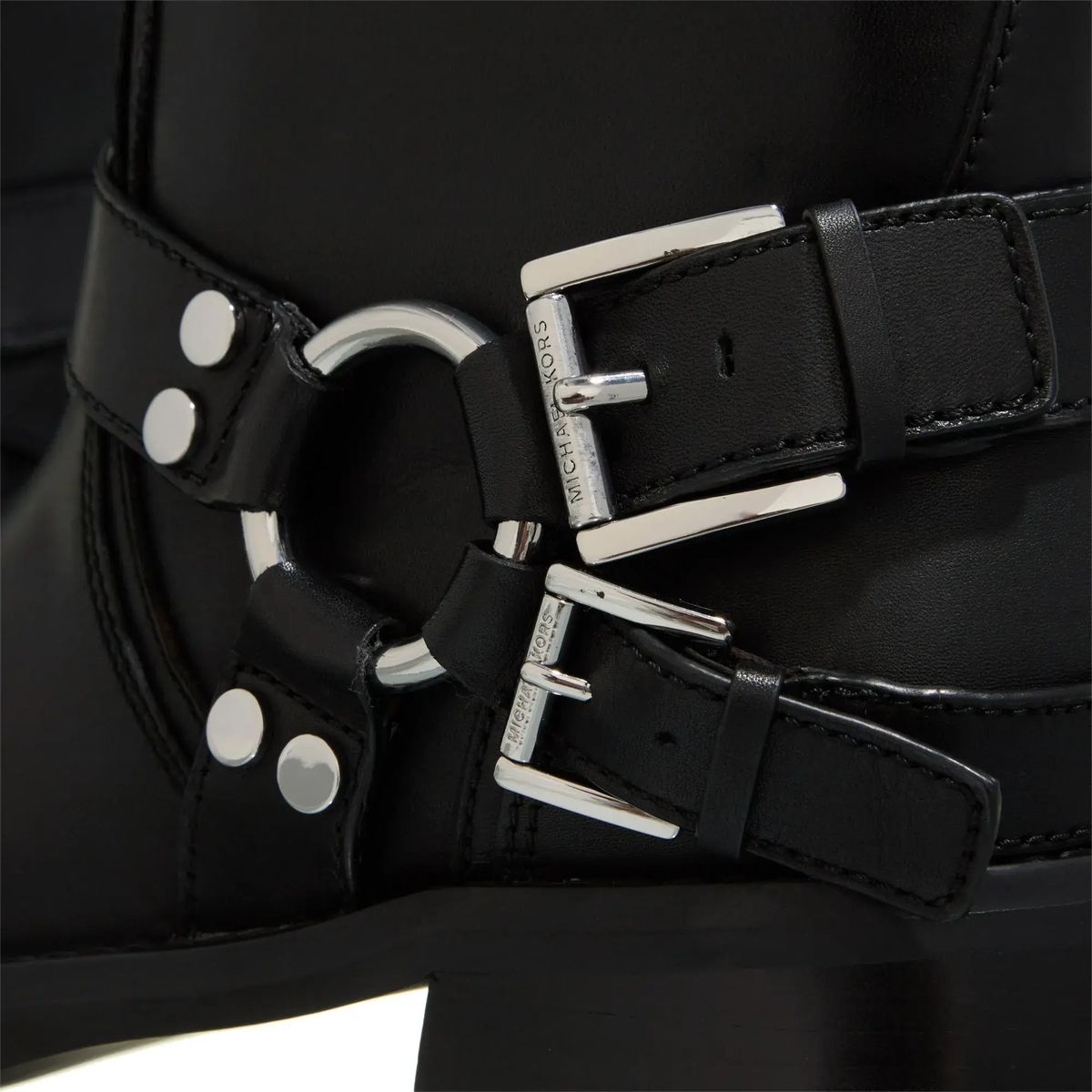 Schwarze Leder-Motorradstiefel mit Schnallen