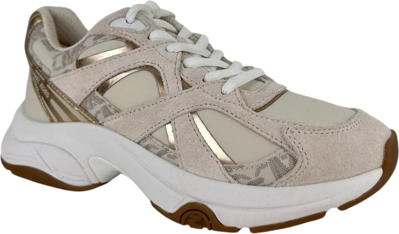 Modischer Creme & Goldfarbener Trainer Sneaker