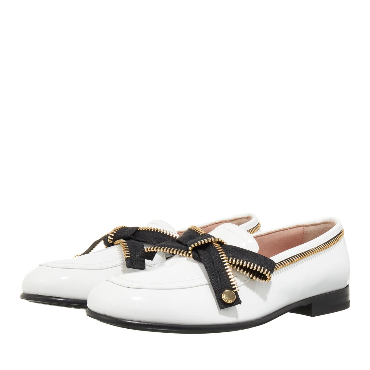 Weißer Lackleder Zipper Loafer