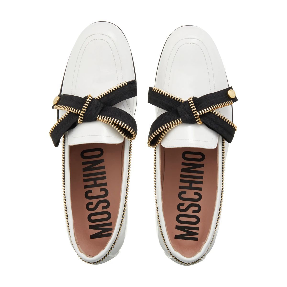 Weißer Lackleder Zipper Loafer