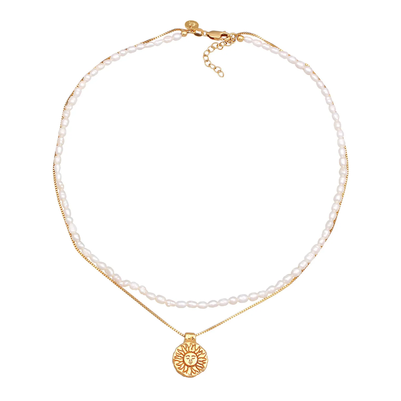 Perlen Choker Layer Halskette mit Sonnenanhänger