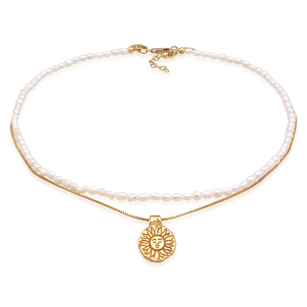 Perlen Choker Layer Halskette mit Sonnenanhänger