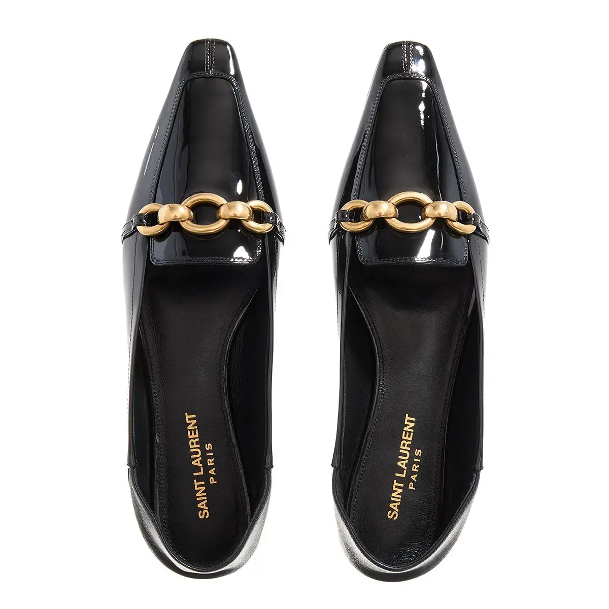 Lackleder-Loafer mit Kettendetail