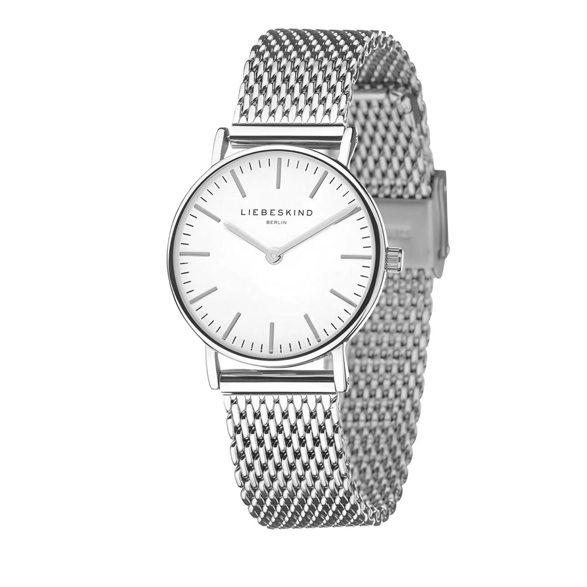 Minimalistische silberne Mesh-Armbanduhr