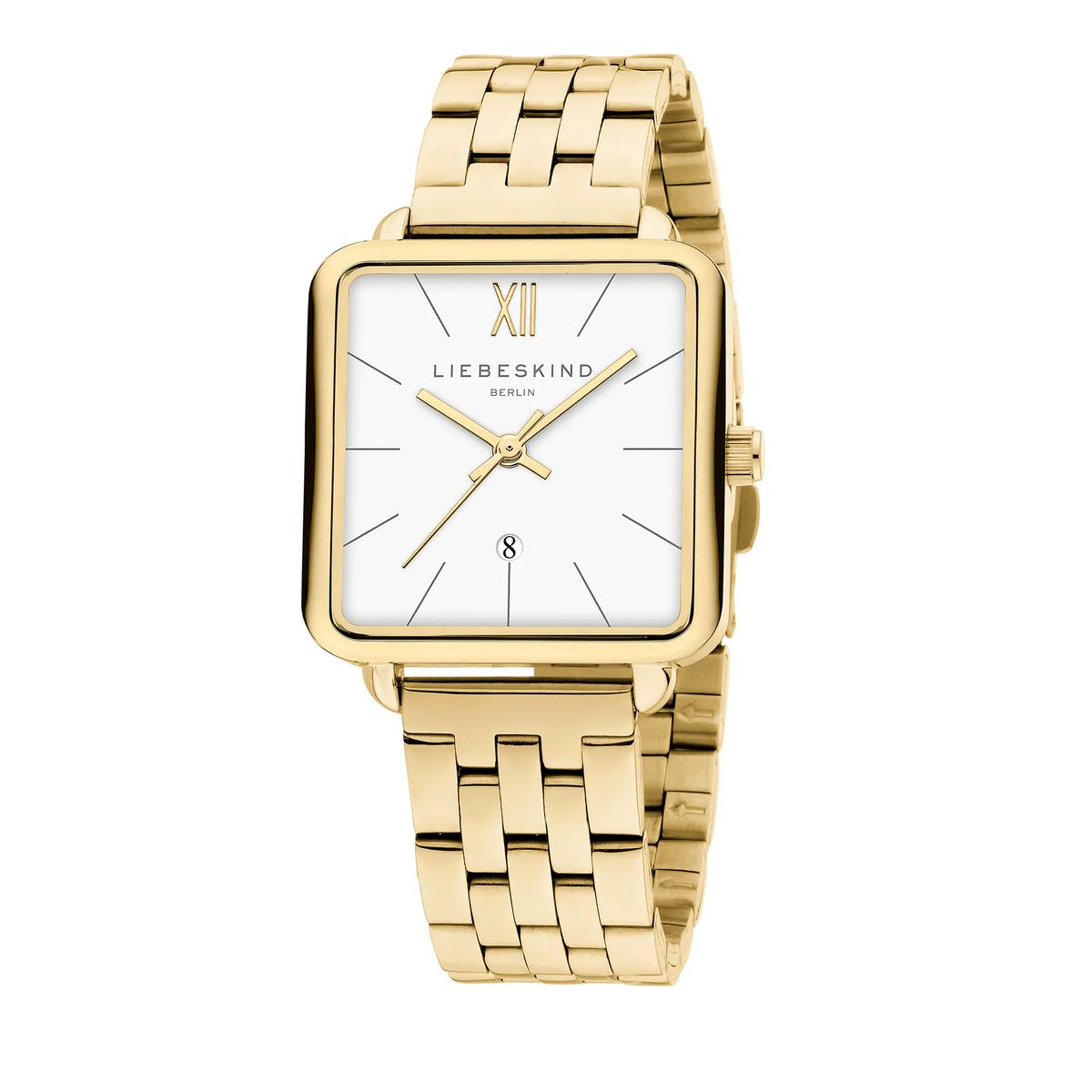 Klassische quadratische goldene Edelstahluhr