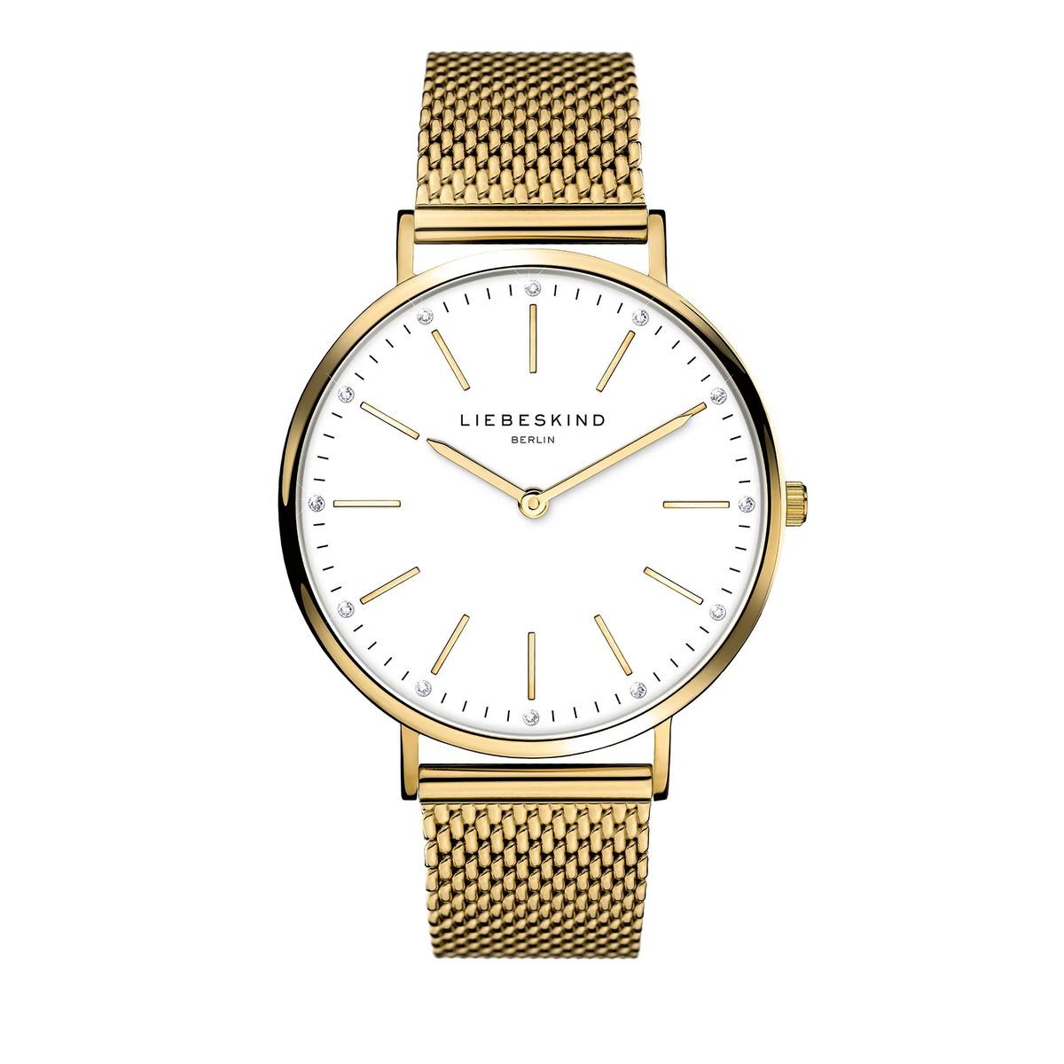 Goldfarbene Edelstahluhr mit Mesh-Armband