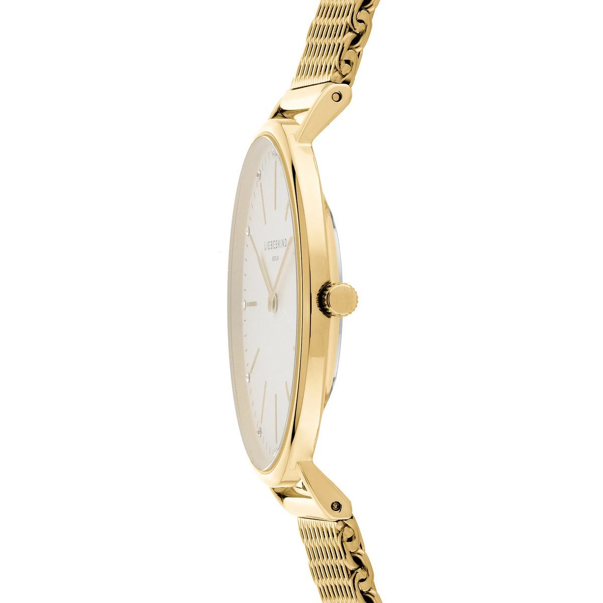 Goldfarbene Edelstahluhr mit Mesh-Armband