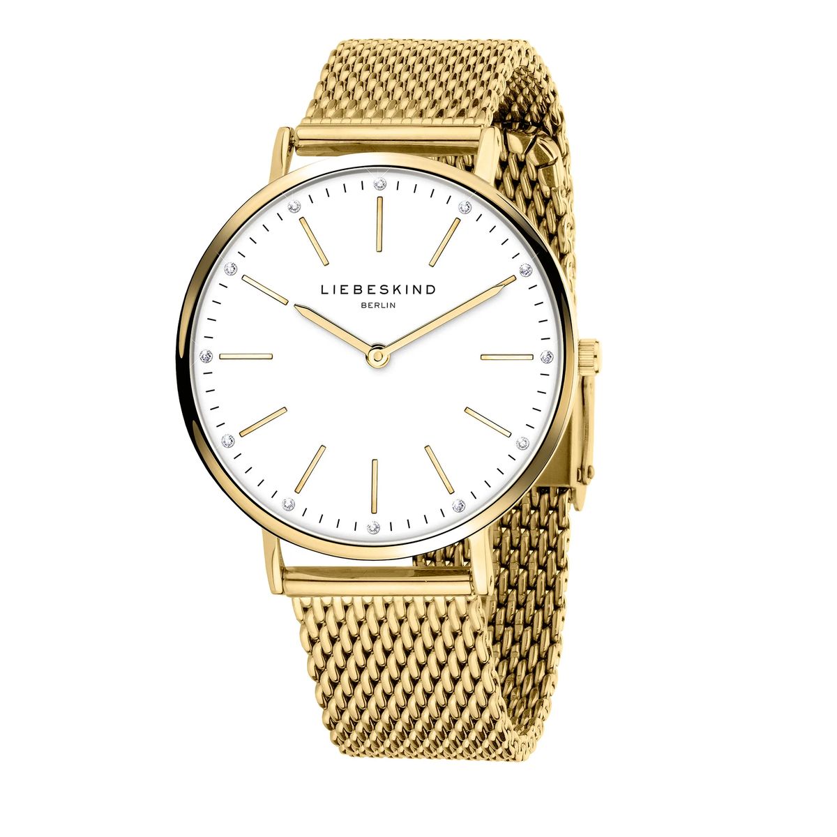 Goldfarbene Edelstahluhr mit Mesh-Armband