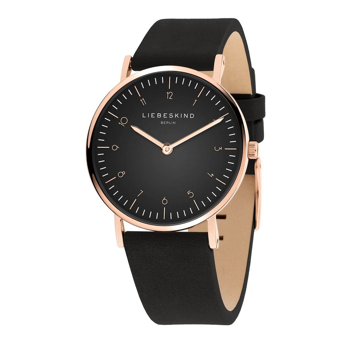 Minimalistische Schwarze und Roségoldene Uhr