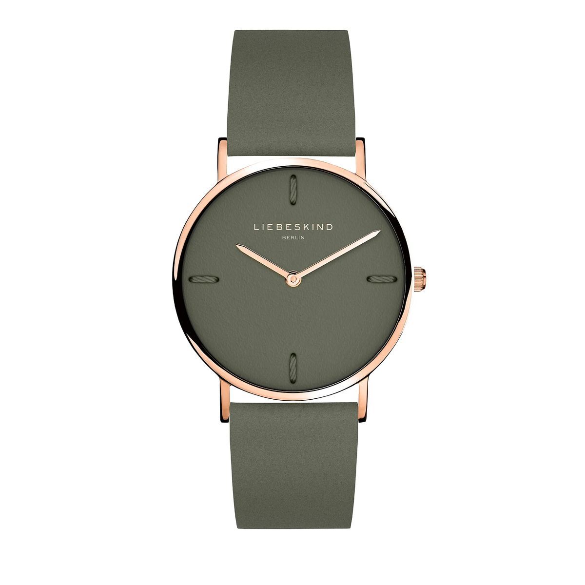 Damen-Armbanduhr aus olivgrünem Leder