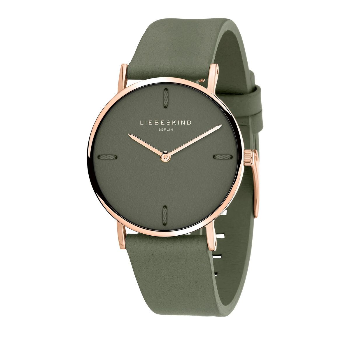 Damen-Armbanduhr aus olivgrünem Leder