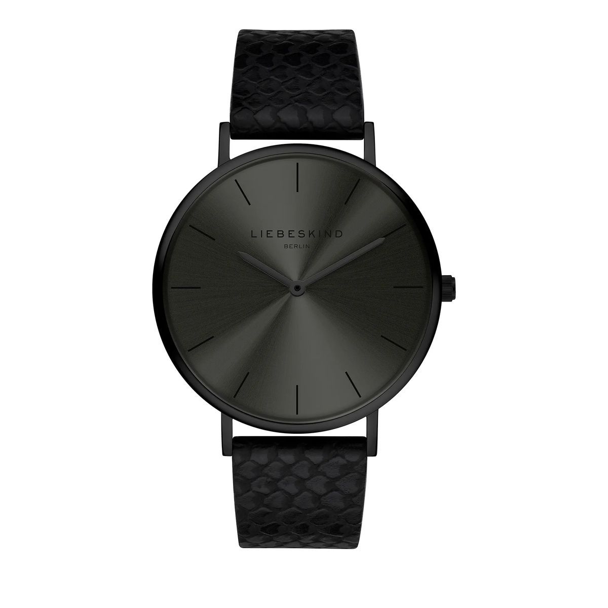 Minimalistische schwarze Armbanduhr mit Lederarmband