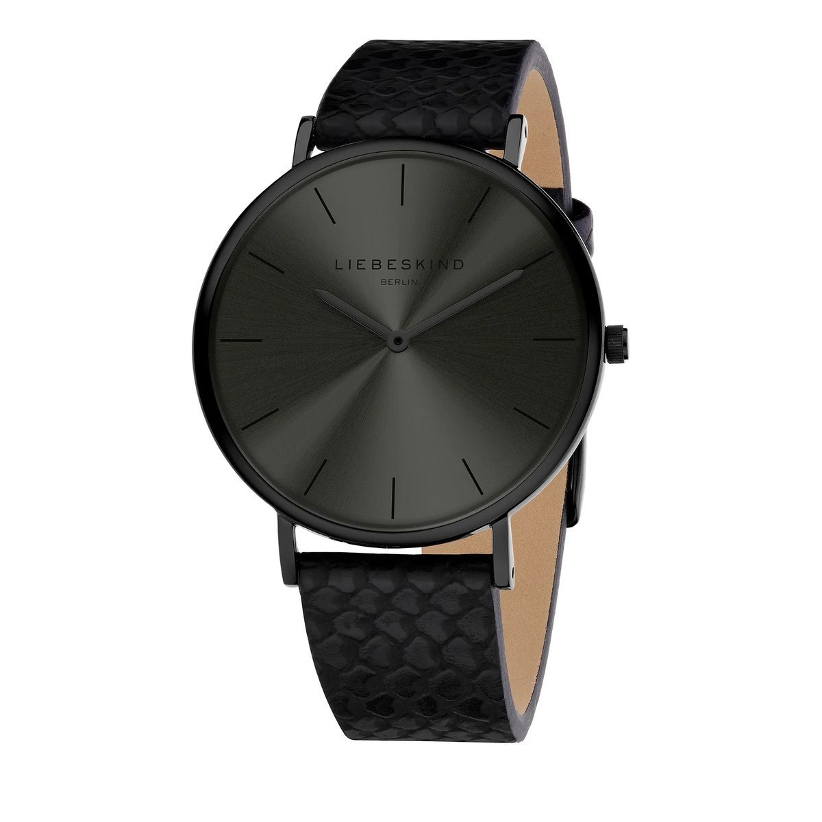 Minimalistische schwarze Armbanduhr mit Lederarmband