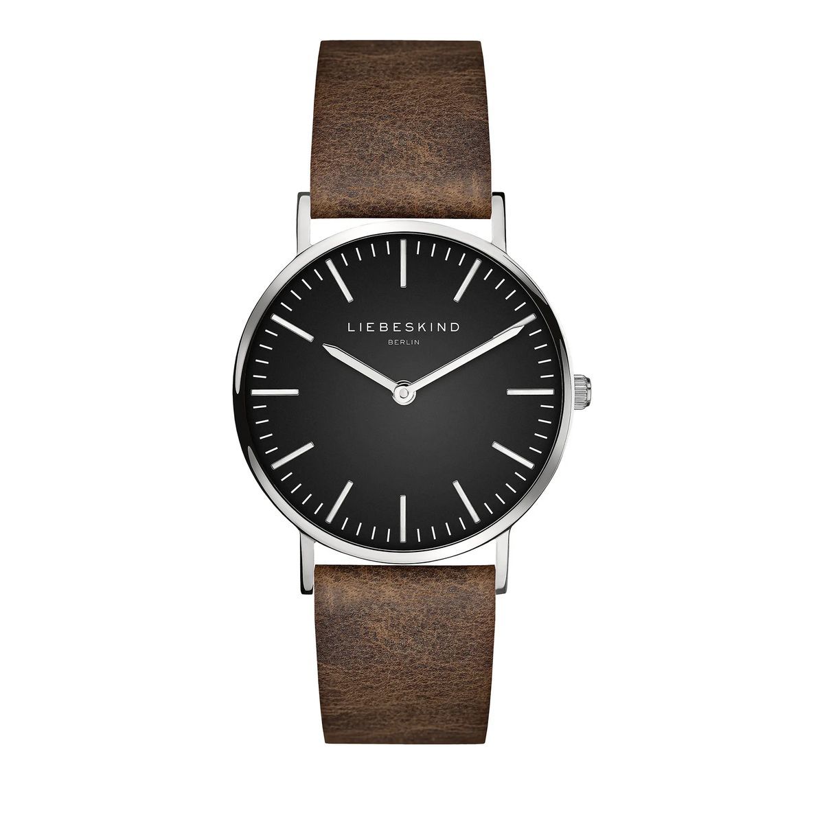 Minimalistische Uhr mit braunem Lederarmband