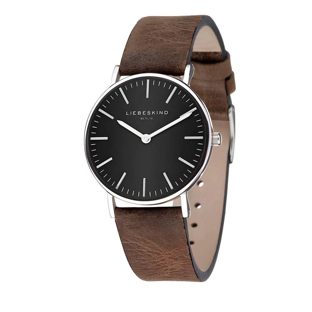 Minimalistische Uhr mit braunem Lederarmband