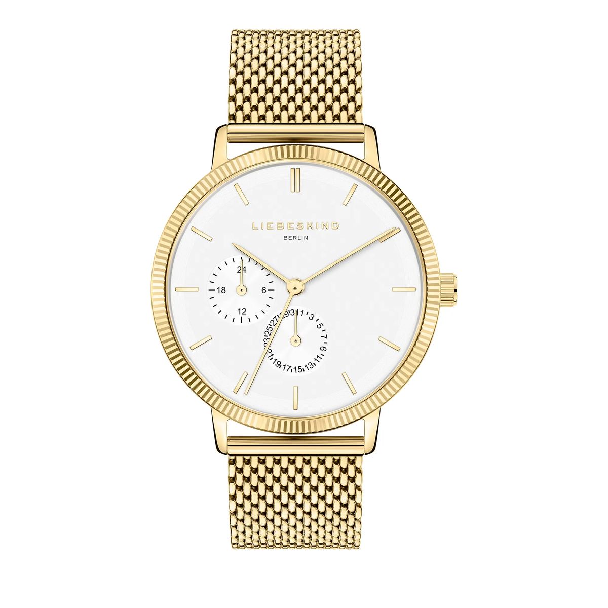 Multifunktionsuhr mit goldfarbenem Mesh-Armband