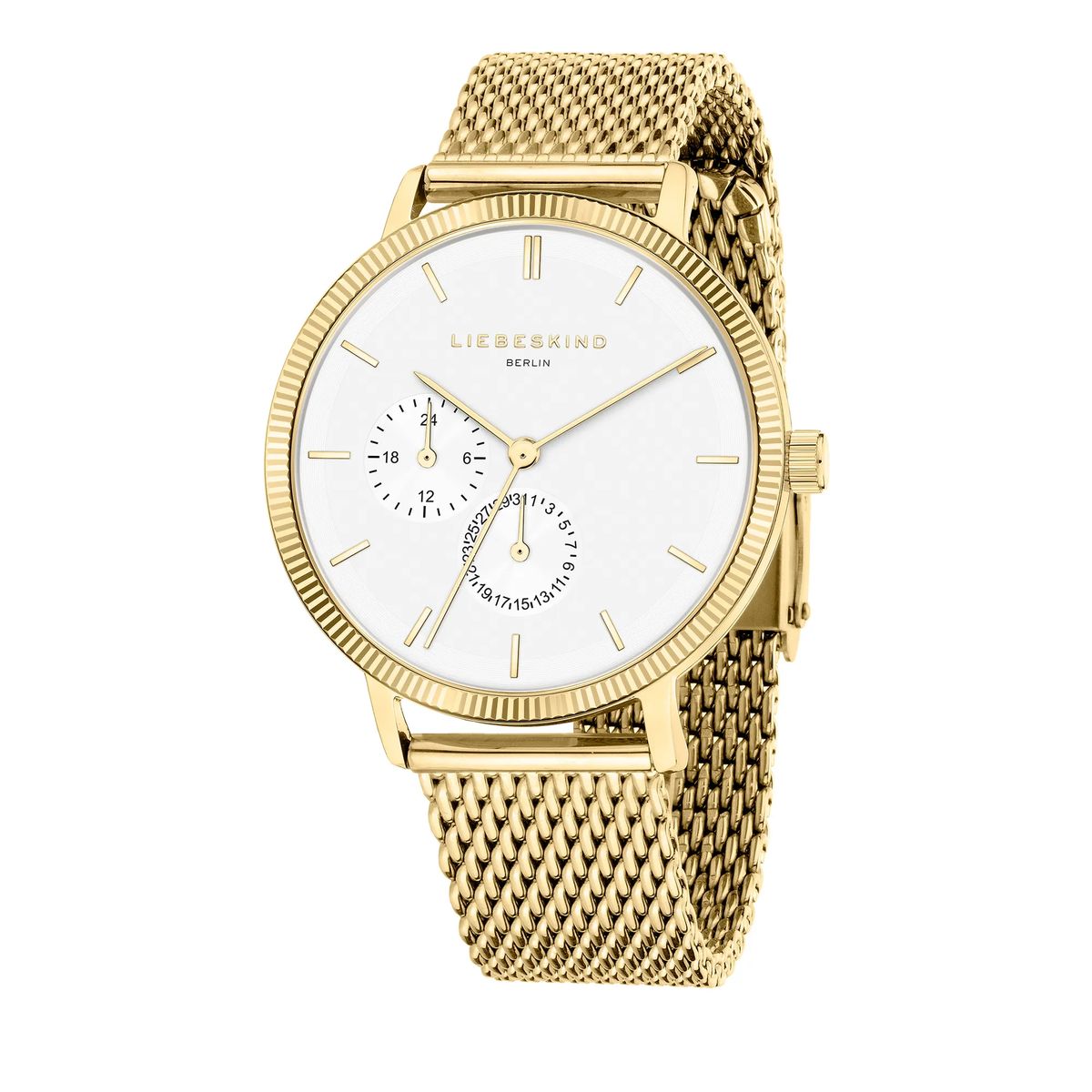 Multifunktionsuhr mit goldfarbenem Mesh-Armband