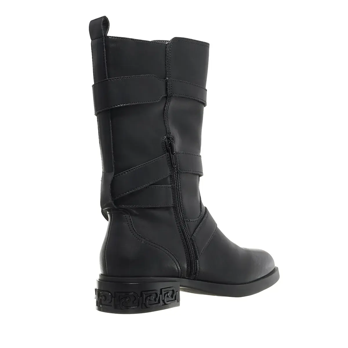 Schwarze Wadenhohe Moto Stiefel mit Schnallen