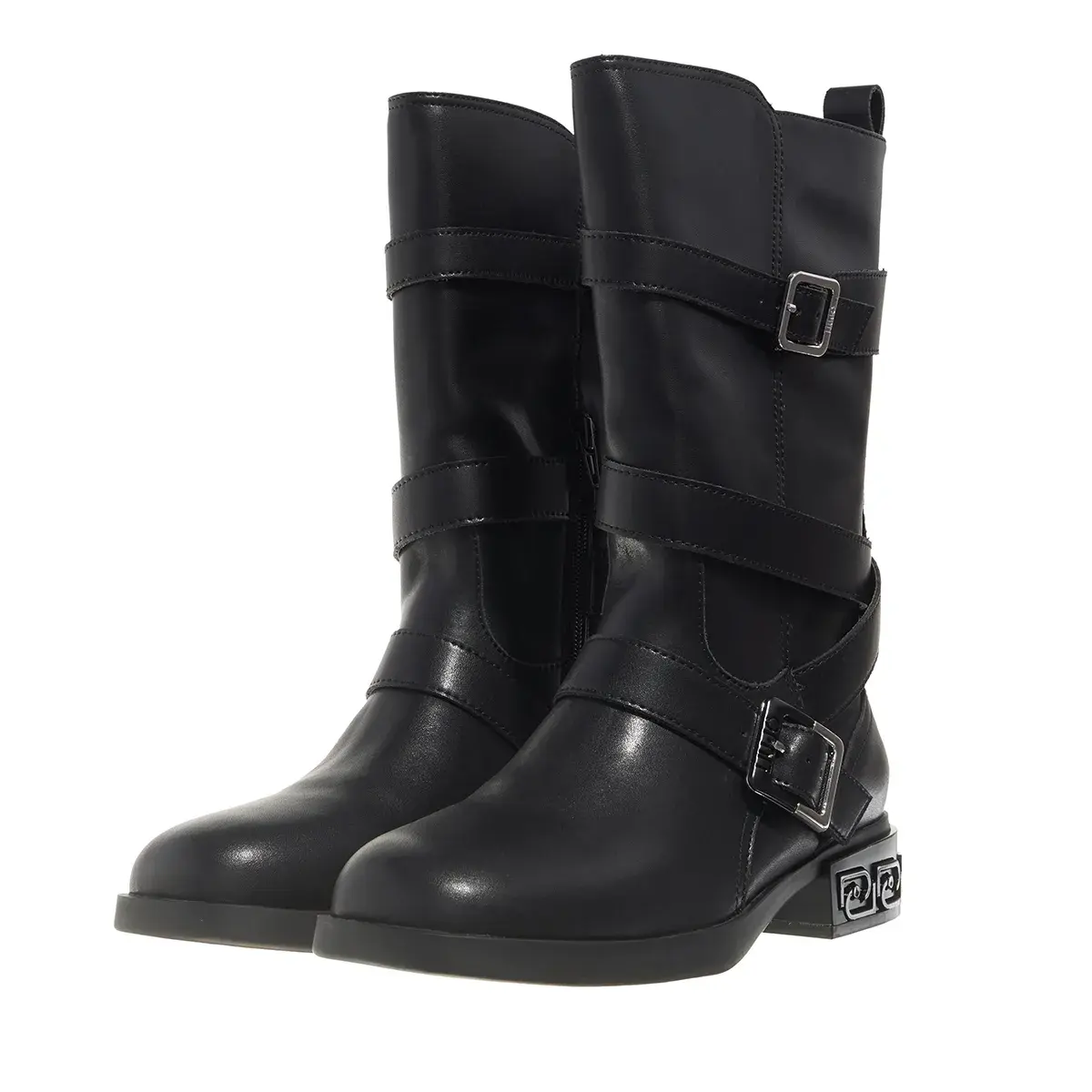 Schwarze Wadenhohe Moto Stiefel mit Schnallen