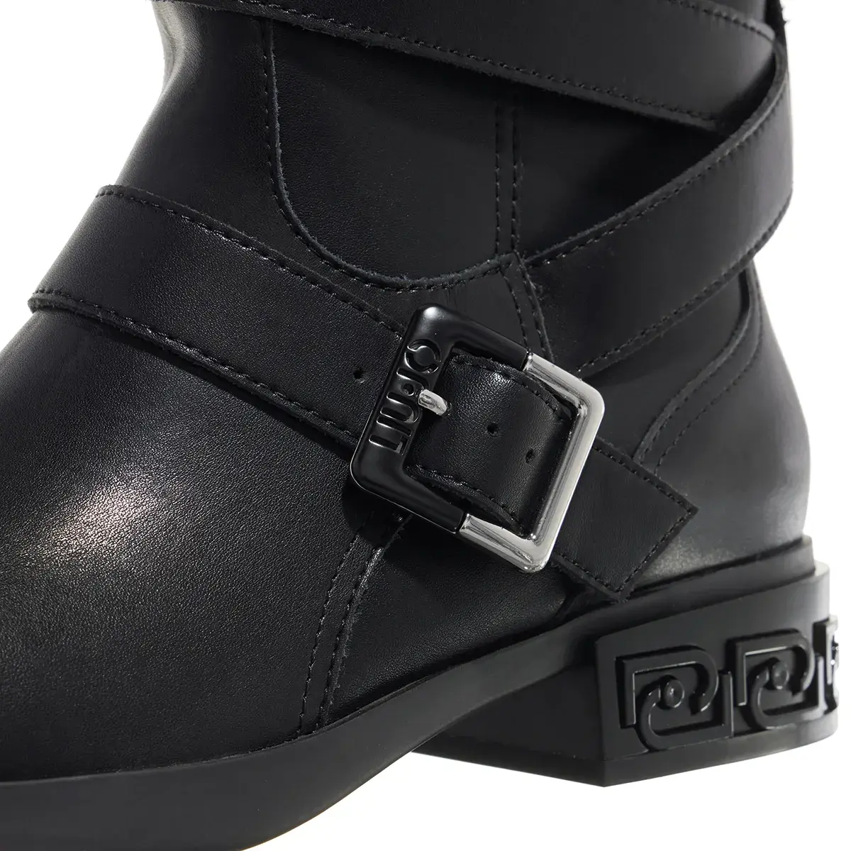 Schwarze Wadenhohe Moto Stiefel mit Schnallen