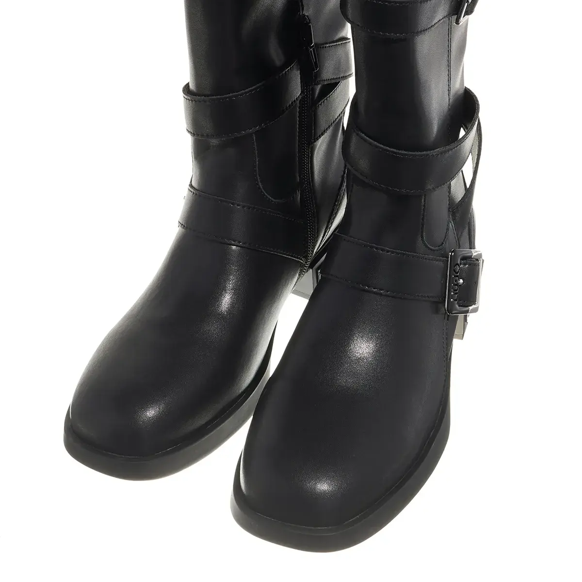 Schwarze Wadenhohe Moto Stiefel mit Schnallen