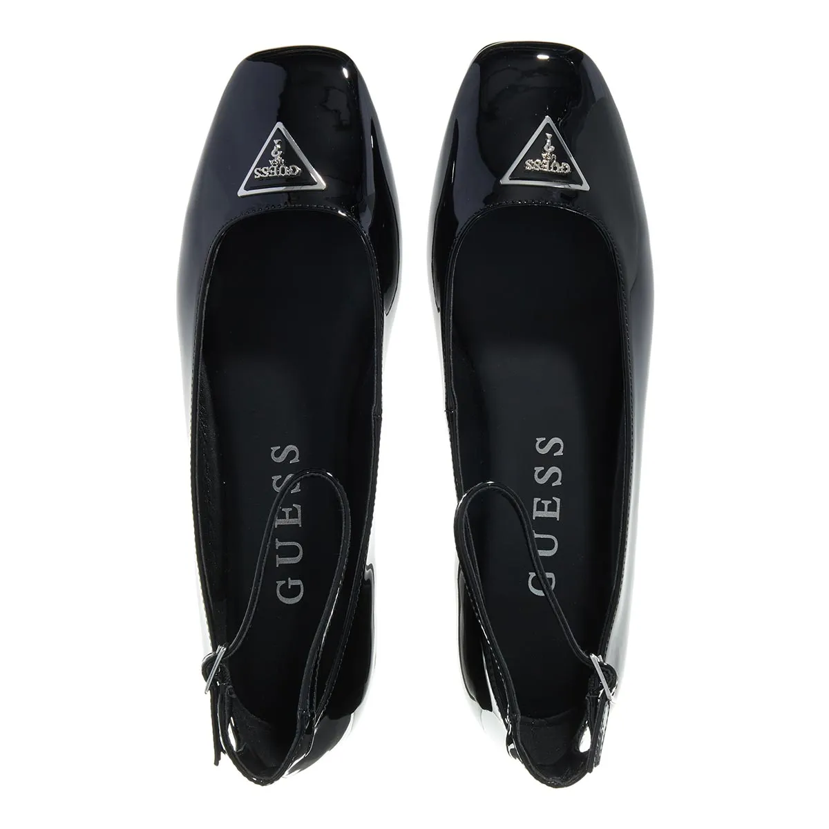 Elegante Ballerinas mit Knöchelriemen aus Lackleder