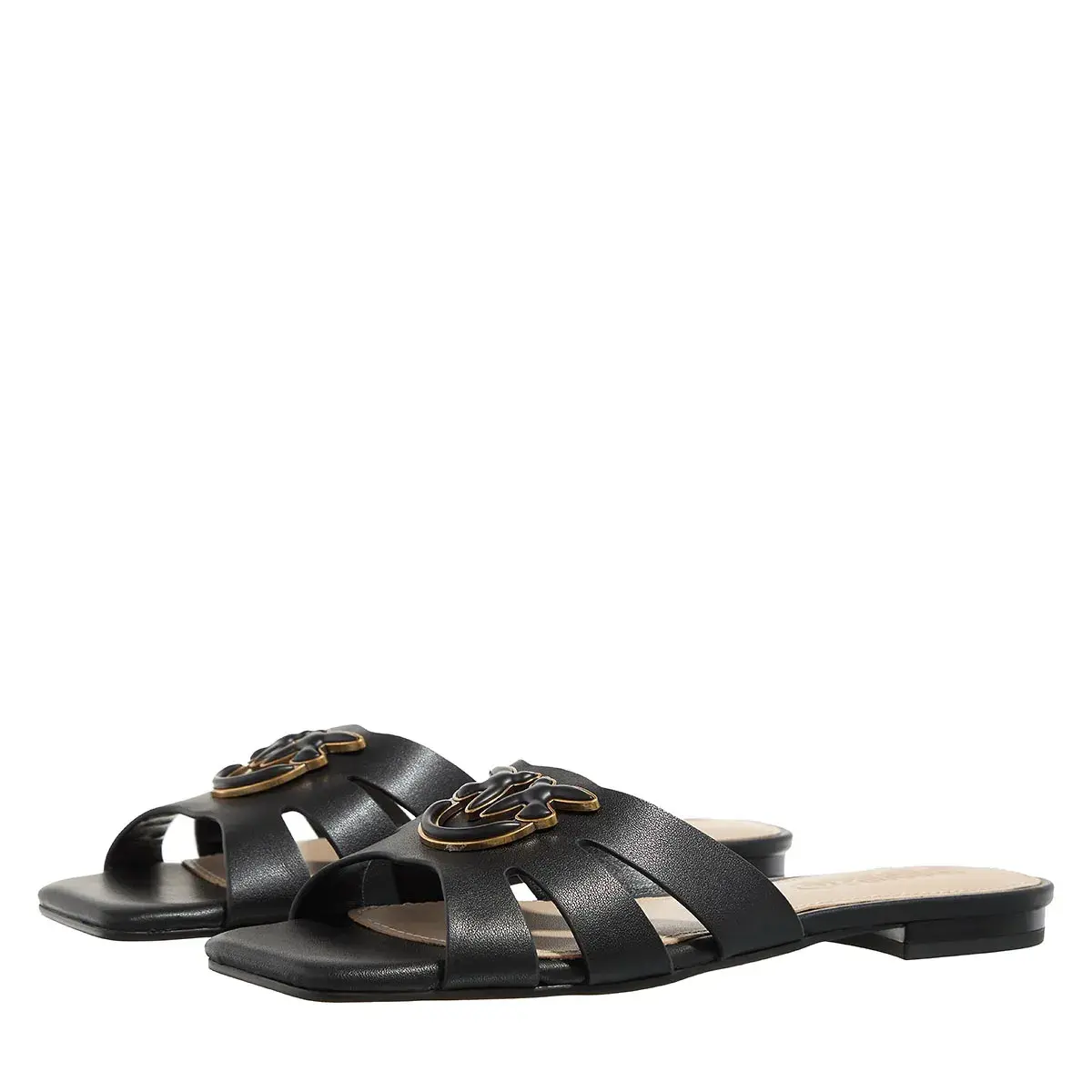 Schwarze Leder-Sandalen mit Logo