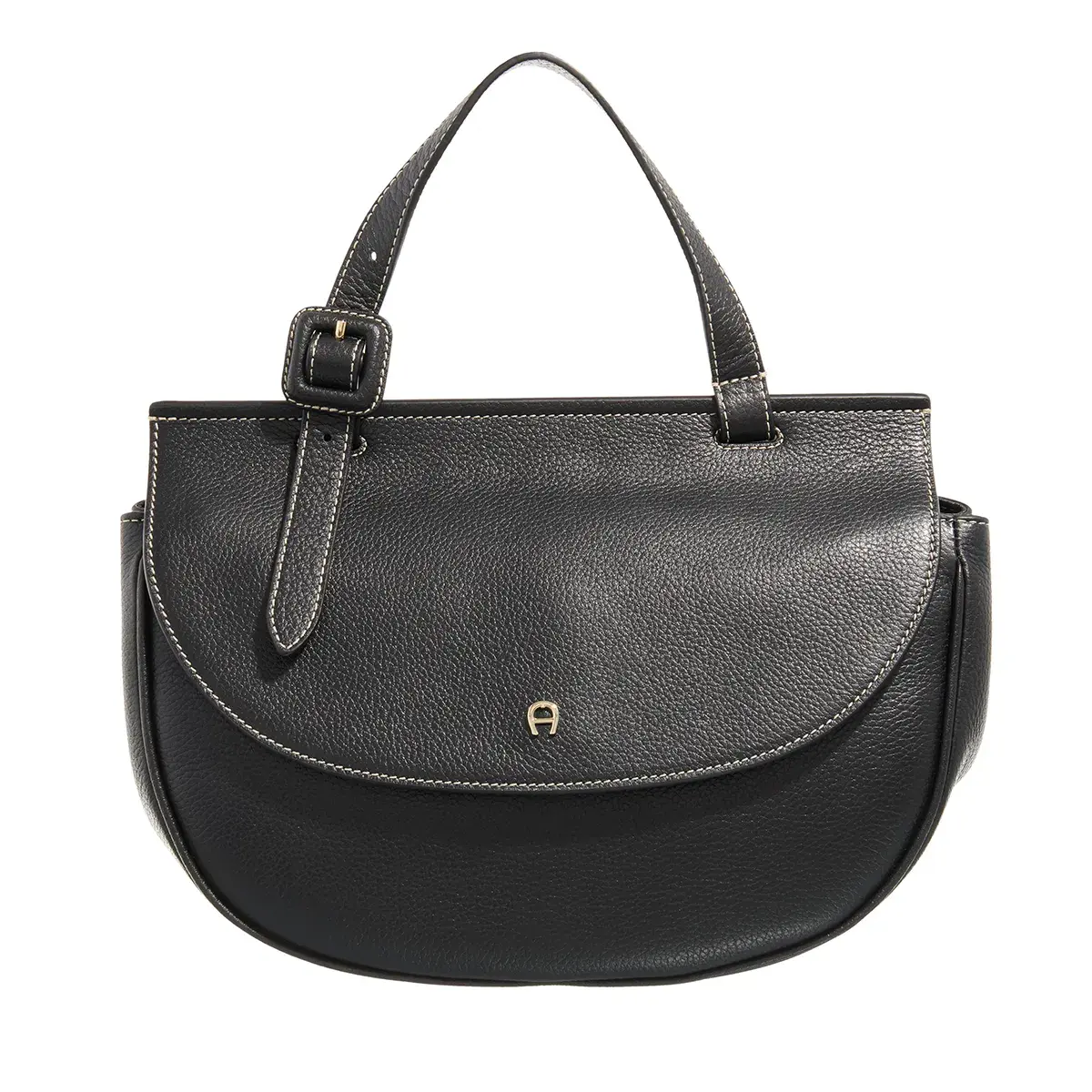 Schwarze Leder-Halbmond-Satchel-Tasche