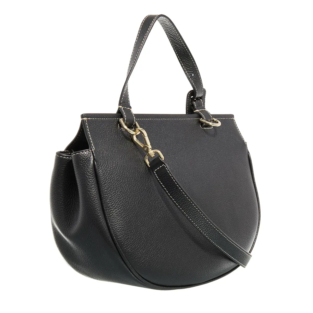 Schwarze Leder-Halbmond-Satchel-Tasche