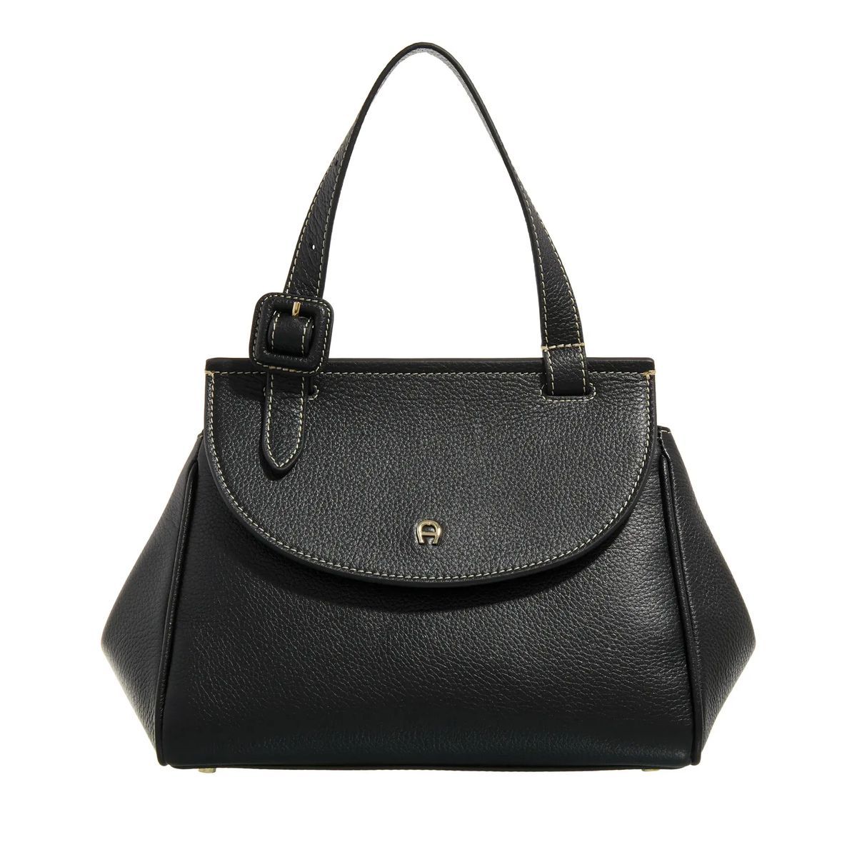 Strukturierte Handtasche mit Ledergriff