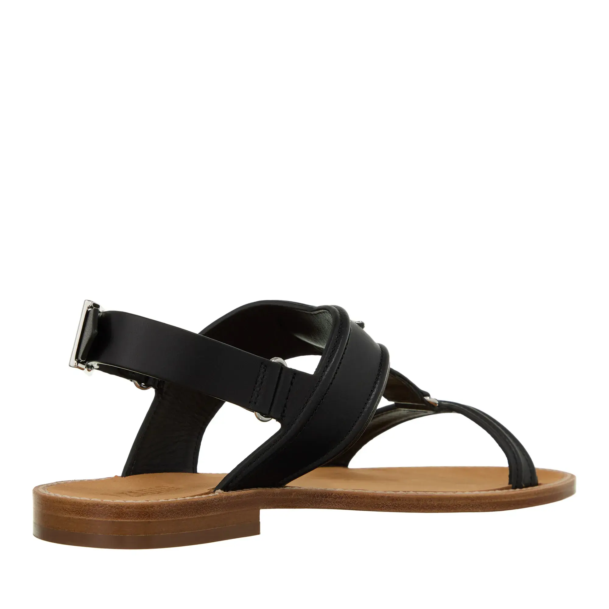 Schwarze T-Riemen Sandale aus Leder mit Flügeln