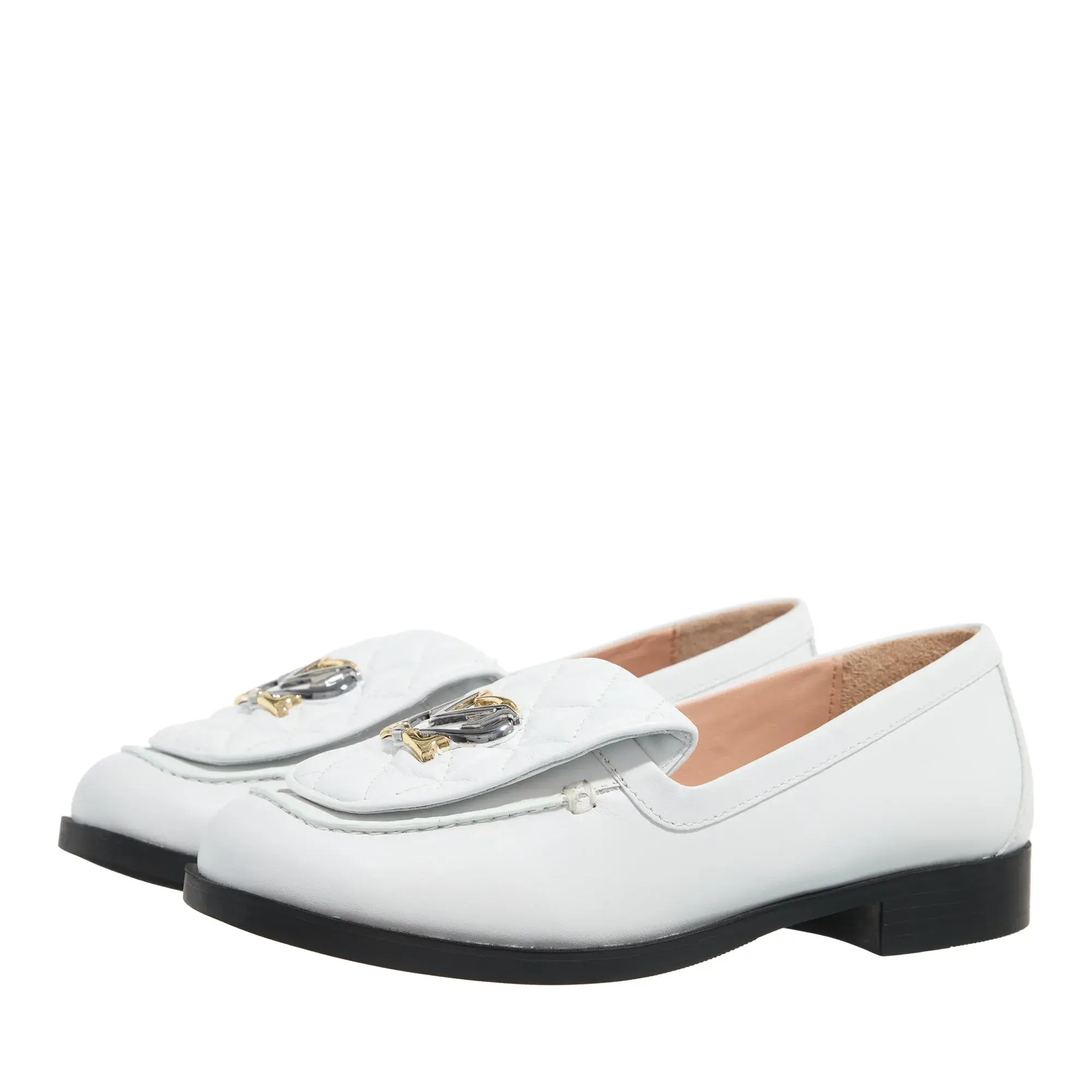 Weiße Leder-Slipper mit Emblem