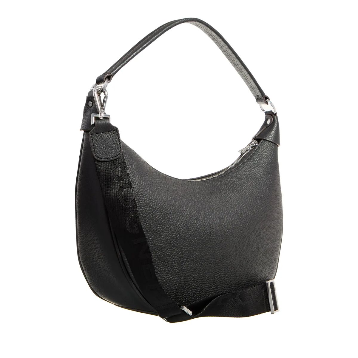 Schwarze Halbmond-Hobo-Tasche aus Leder
