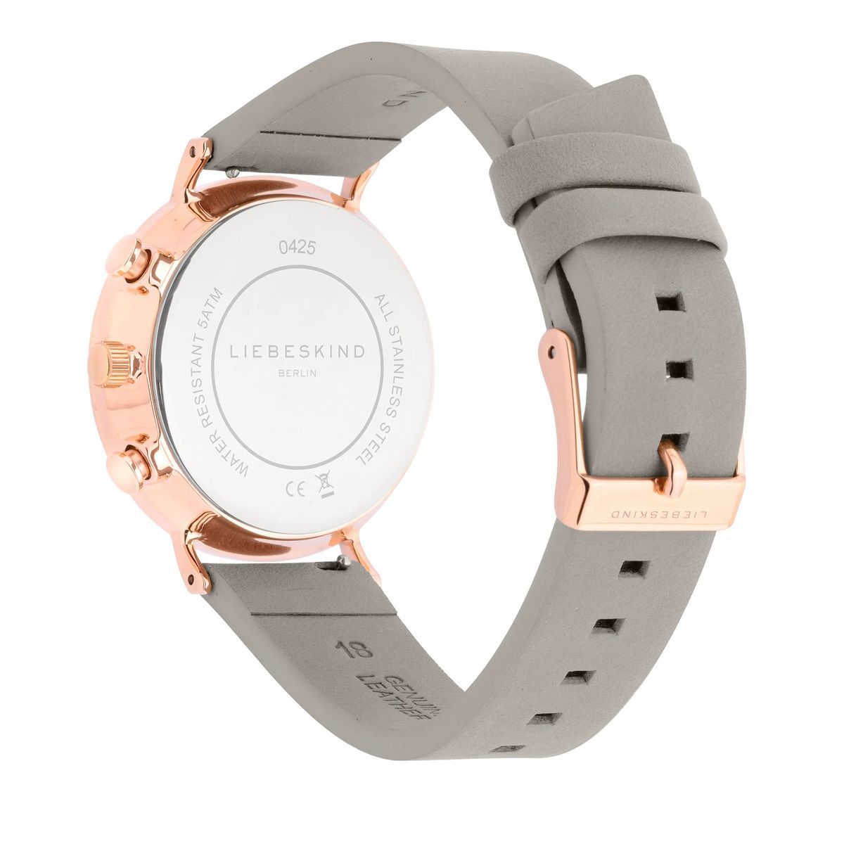 Multifunktionsarmbanduhr mit grauem Lederarmband
