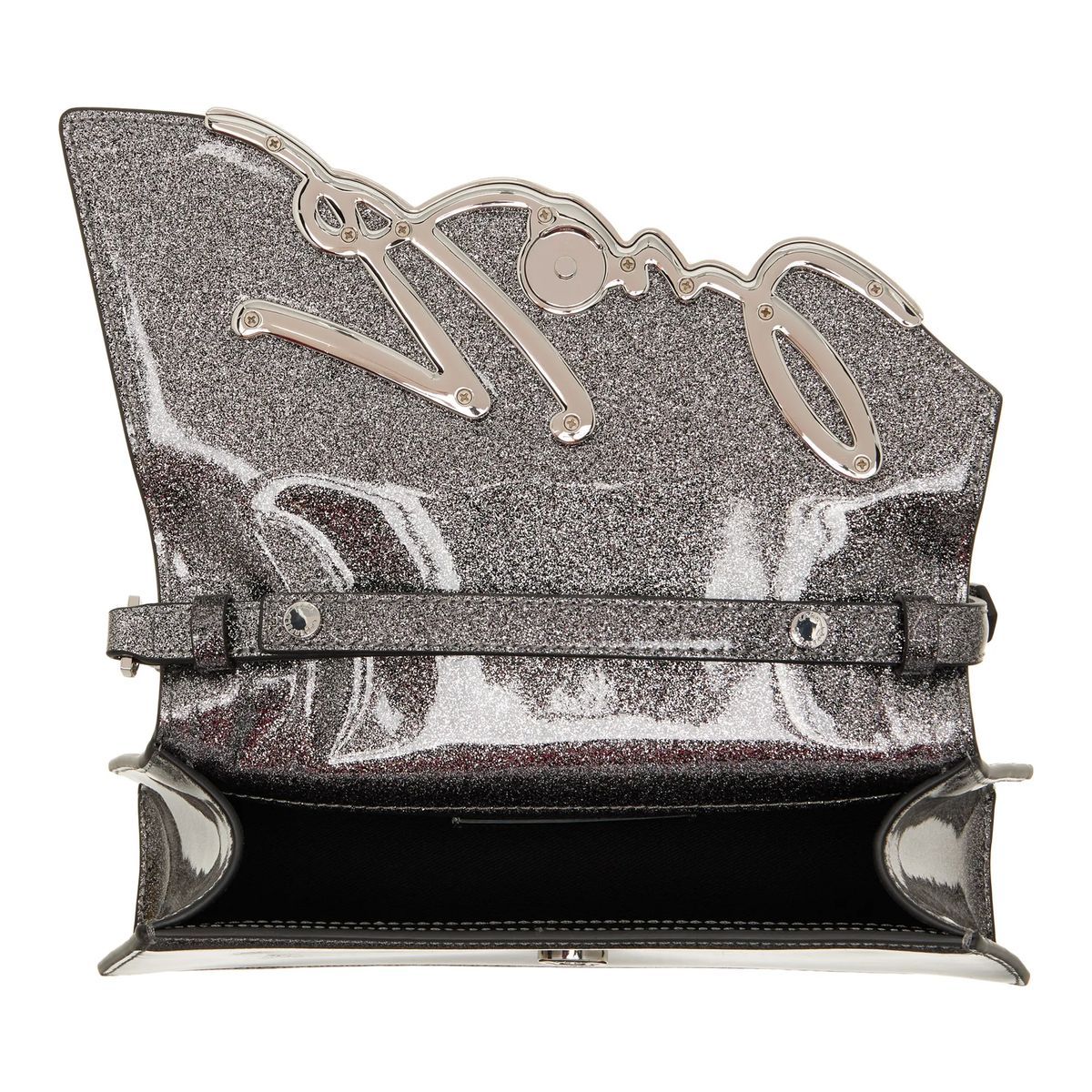 Glitzernde Schultertasche mit Überschlag und Kette
